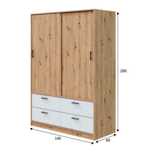 Armoire Avec Étagères Et Tiroirs Blanc Et Chêne