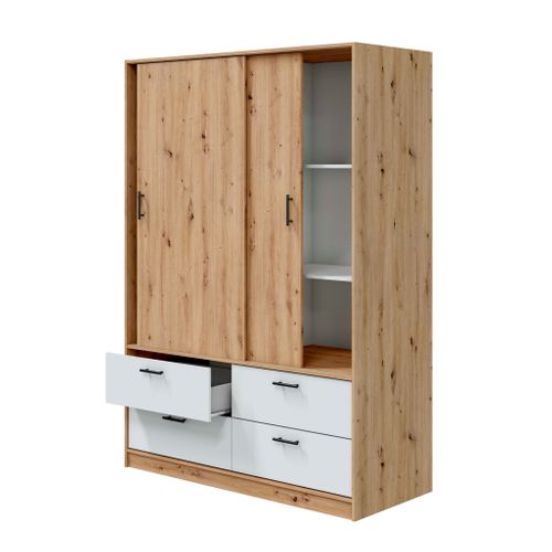 Armoire Avec Étagères Et Tiroirs Blanc Et Chêne