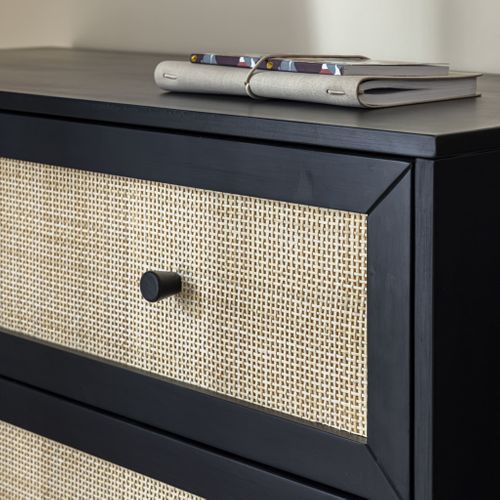 Commode Cannage Avec 3 Tiroirs Noir Anna