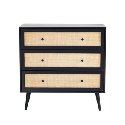 Commode Cannage Avec 3 Tiroirs Noir Anna