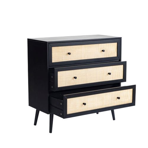 Commode Cannage Avec 3 Tiroirs Noir Anna
