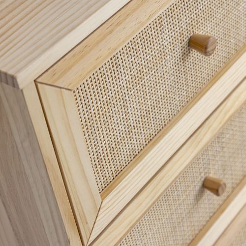 Commode Cannage Avec 3 Tiroirs Effet Bois Naturel Anna