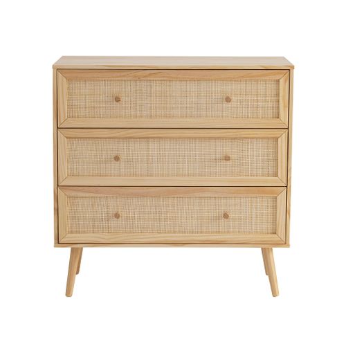 Commode Cannage Avec 3 Tiroirs Effet Bois Naturel Anna