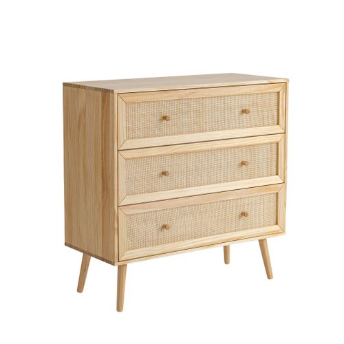 Commode Cannage Avec 3 Tiroirs Effet Bois Naturel Anna