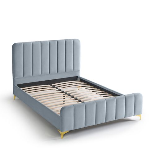 Lit 140x190 Velours Avec Pieds Métal Doré Écru