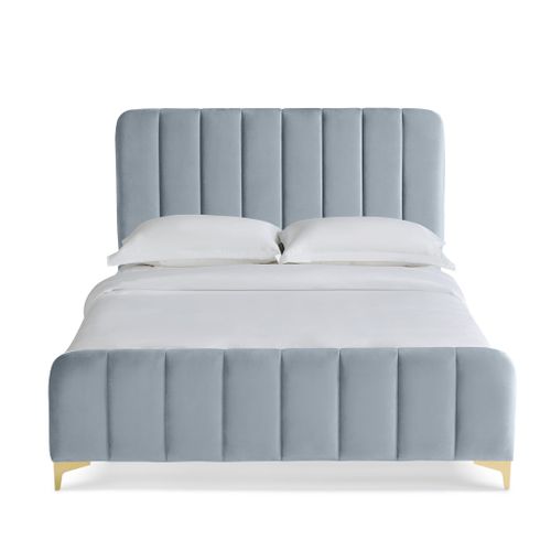 Lit 140x190 Velours Avec Pieds Métal Doré Écru