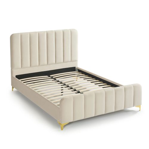 Lit 140x190 Velours Avec Pieds Métal Doré Écru