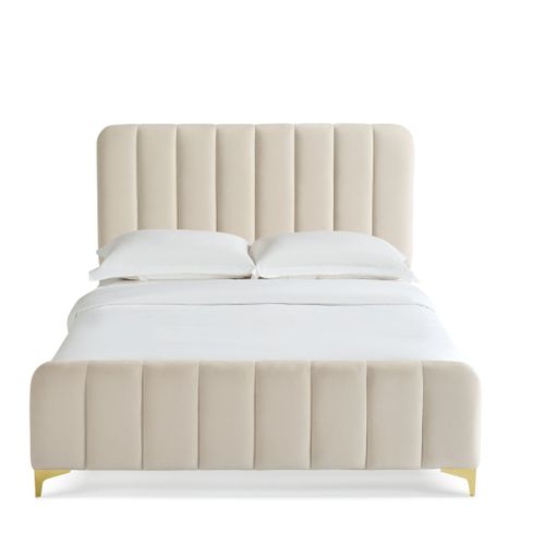 Lit 140x190 Velours Avec Pieds Métal Doré Écru