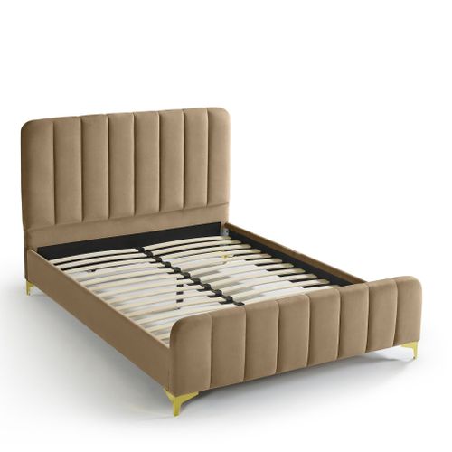 Lit 140x190 Velours Avec Pieds Métal Doré Taupe