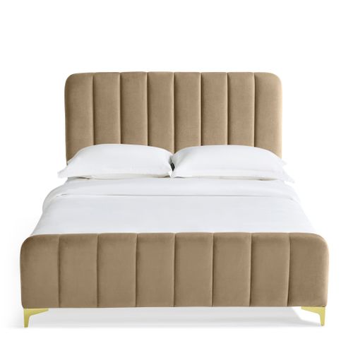 Lit 140x190 Velours Avec Pieds Métal Doré Taupe