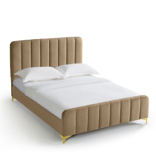 Lit 140x190 Velours Avec Pieds Métal Doré Taupe