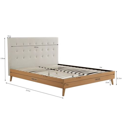 Lit 140x190 Avec Sommier Et Tête De Lit Capitonnée En Velours Écru