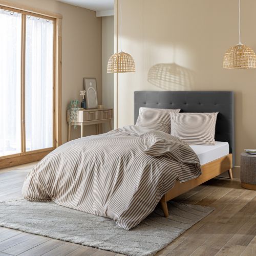 Lit 140x190 Avec Sommier Et Tête De Lit Capitonnée En Velours Gris