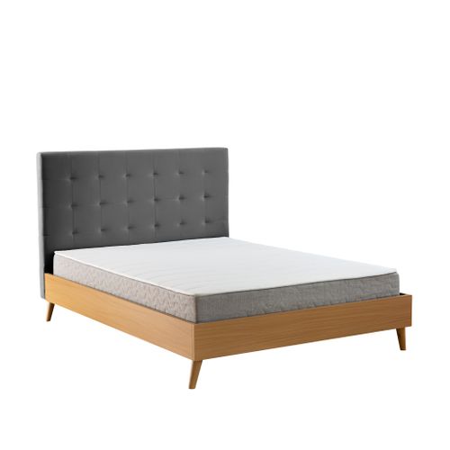 Lit 140x190 Avec Sommier Et Tête De Lit Capitonnée En Velours Gris