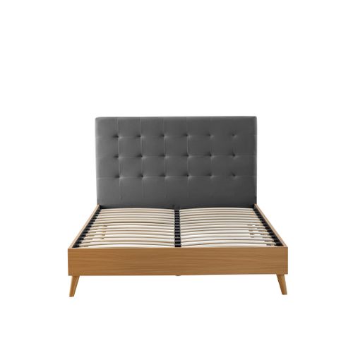 Lit 140x190 Avec Sommier Et Tête De Lit Capitonnée En Velours Gris