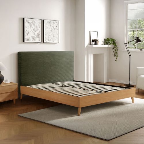 Lit 160x200 Avec Tête De Lit En Velours Côtelé Kaki