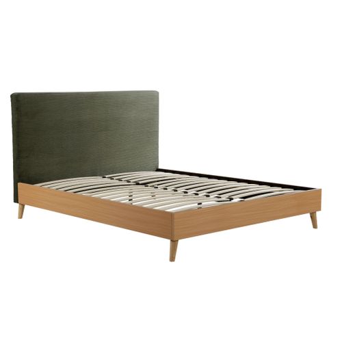 Lit 160x200 Avec Tête De Lit En Velours Côtelé Kaki