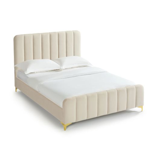 Lit 160x200 Velours Avec Pieds Métal Doré Écru