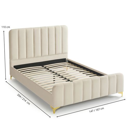 Lit 160x200 Velours Avec Pieds Métal Doré Écru
