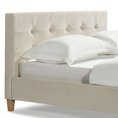 Lit 140x190 En Velours Avec Pieds En Bois Écru