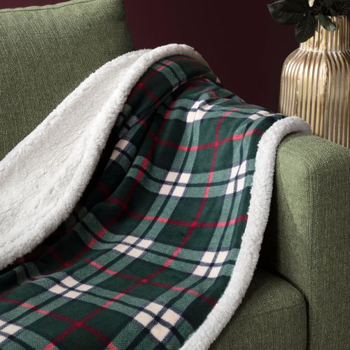 Plaid Polaire Cocooning Vert 130x170 Carreaux