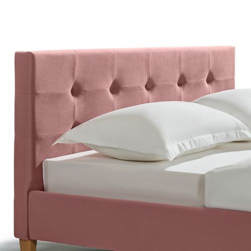 Lit 140x190 En Velours Avec Pieds En Bois Rose Poudré