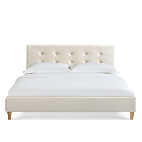 Lit 160x200 En Velours Avec Pieds En Bois Écru