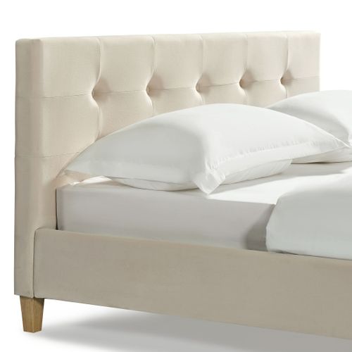 Lit 160x200 En Velours Avec Pieds En Bois Écru