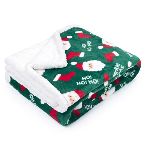 Plaid Polaire Cocooning Vert 130x170 Père Noël