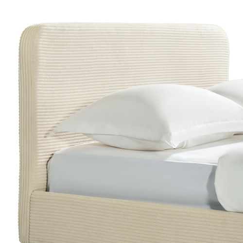 Lit 140x190 En Velours Côtelé Avec Pieds En Bois Écru