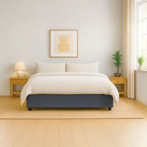 Lit Coffre En Velours Côtelé Grosses Côtes 140x190 Bleu