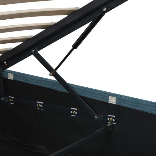 Lit Coffre En Velours Côtelé Grosses Côtes 140x190 Bleu