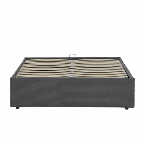 Lit Coffre En Velours Côtelé Grosses Côtes140x190 Gris