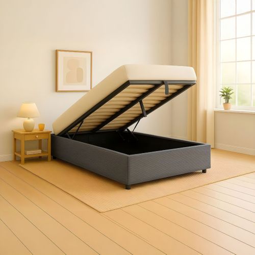 Lit Coffre En Velours Côtelé Grosses Côtes140x190 Gris