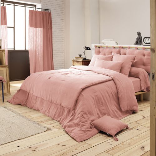 Parure De Lit Double Gaze De Coton Rose Pêche 240x220 Cm