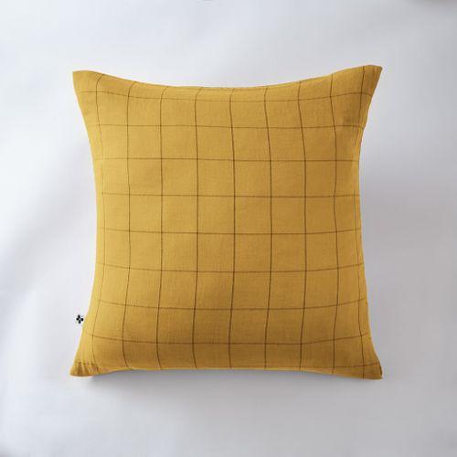 Taie D'oreiller Gaze De Coton Grands Carreaux Jaune 60x60 Cm