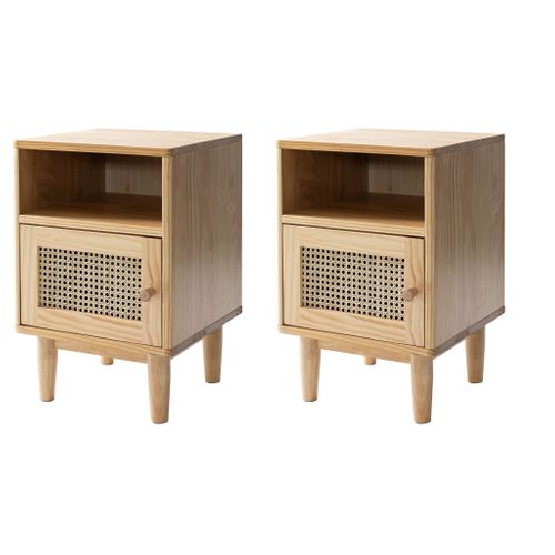 Lot De Deux Tables De Chevet Cannage En Pin Massif