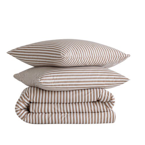 Parure De Lit Coton à Rayures Horizon Marron 140x200 Cm