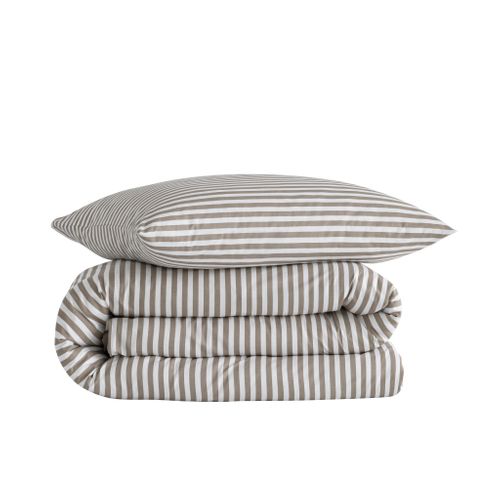 Parure De Lit Coton à Rayures Horizon Beige 140x200 Cm