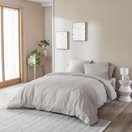 Parure De Lit Coton à Rayures Horizon Beige 260x240 Cm