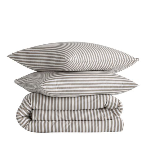 Parure De Lit Coton à Rayures Horizon Beige 260x240 Cm