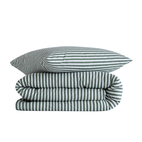 Parure De Lit Coton à Rayures Horizon Vert 140x200 Cm