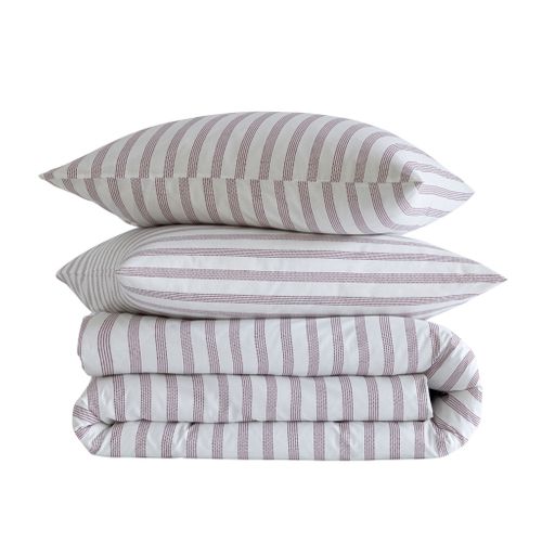 Parure De Lit Coton à Rayures Bordeaux Pointillé Bordeaux 260x240 Cm