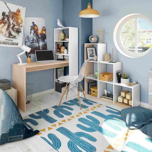 Bureau Réversible Bois Et Blanc Avec Étagères