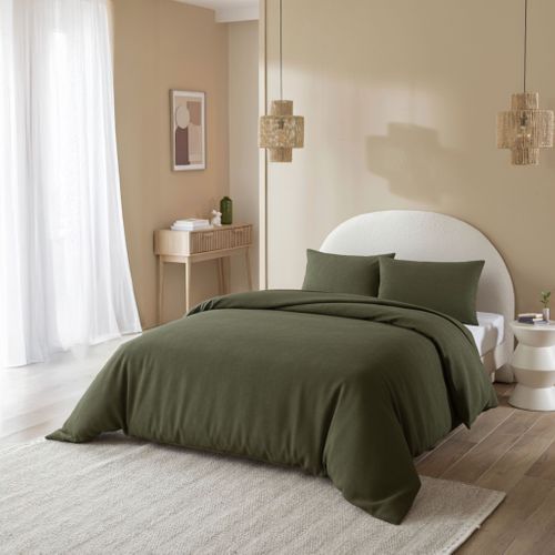 Parure De Lit Flanelle Uni Kaki 260x240 Kaki