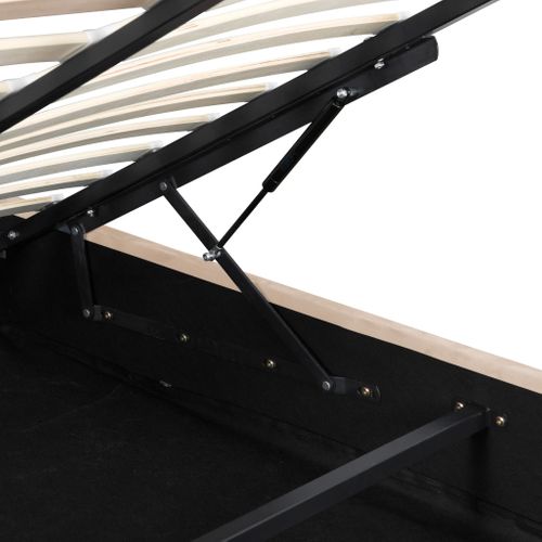 Lit Coffre 160x200 En Velours Lisse Écru Avec Tête De Lit Capitonnée