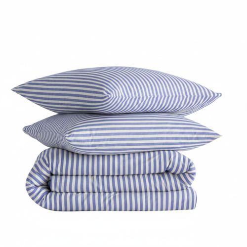 Parure De Lit Coton à Rayures Horizon Bleu 200x200 Cm