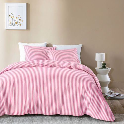Parure De Lit Coton à Rayures Horizon Rose 140x200 Cm