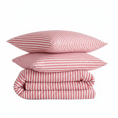 Parure De Lit Coton à Rayures Horizon Rose 260x240 Cm