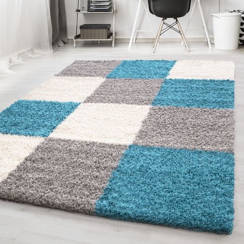 Tapis Motif Damier Odda Turquoise 160x230 Cm